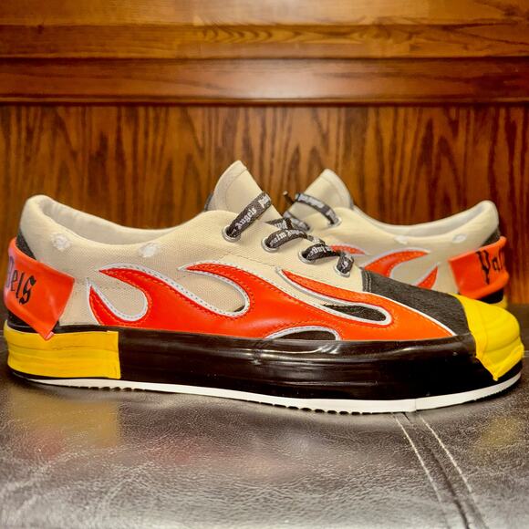 Palm Angels Men's Multicolor Low Top Canvas Scarpa Flame Shoes - Size 41 NWOT - Picture 2 of 12